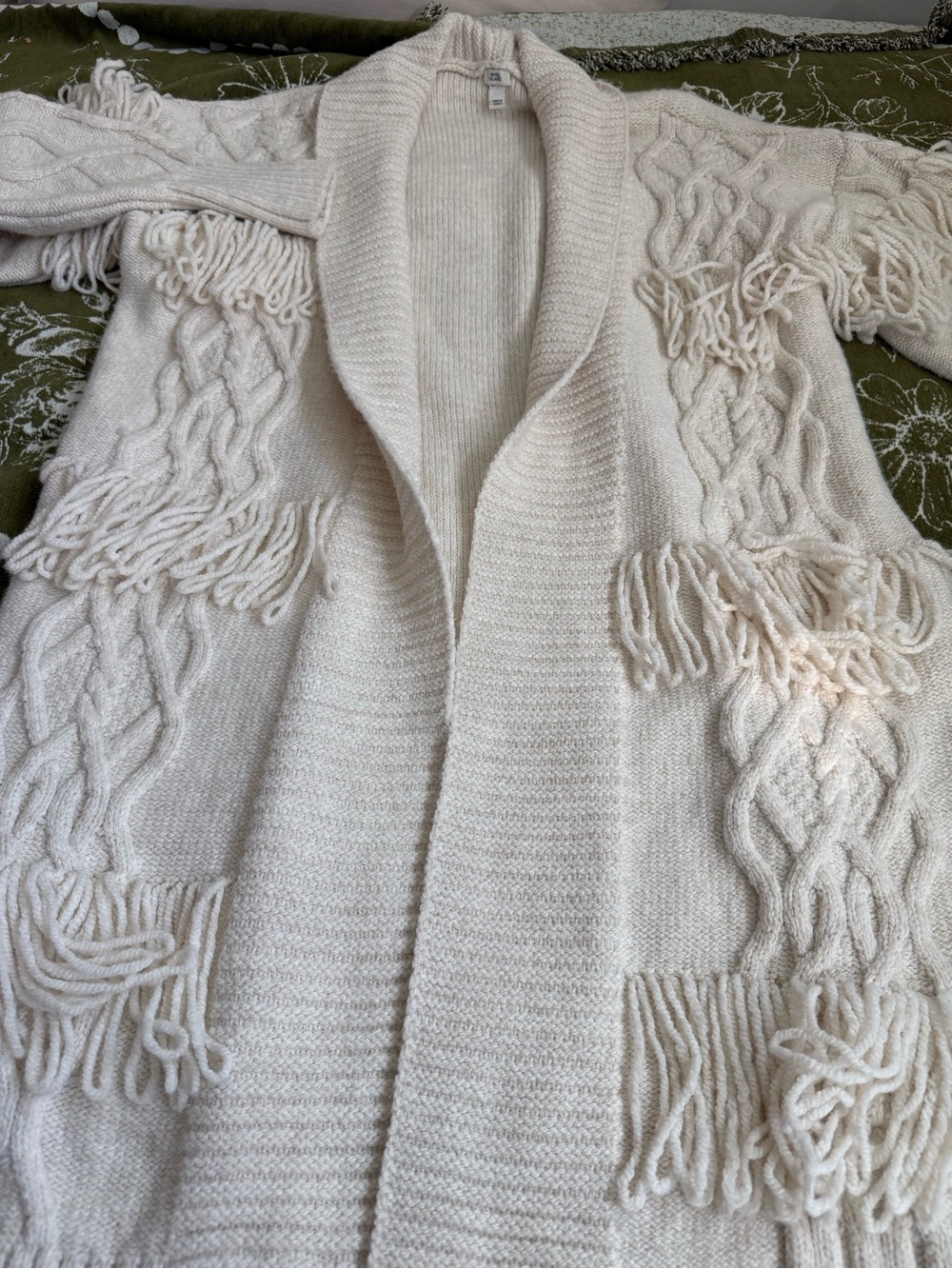 River Island Ivory Shawl Collar Fringe Cable Knit Cardigan ultimate style - Picture 6 of 6